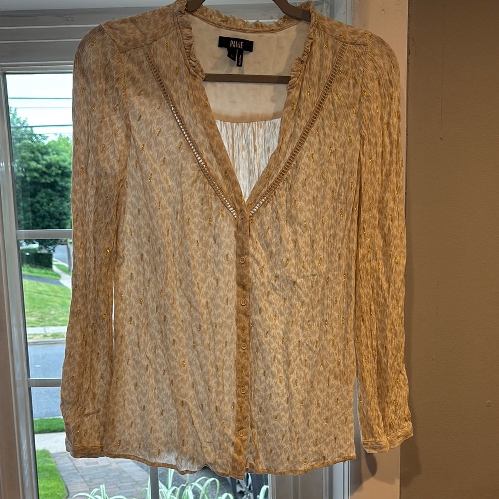 PAIGE Cream Buttoned Blouse with Notched Collar